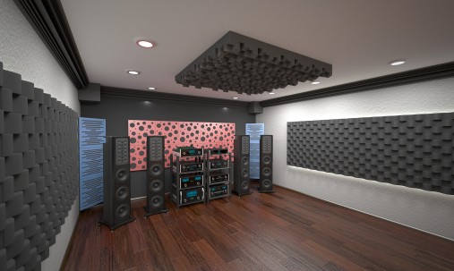 Визуализация проекта с использованием Акустическая панель Ecosound Tetras Felt Grey 100x100см 30мм цвет серый