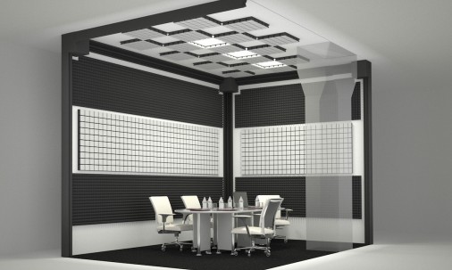 Визуализация проекта с использованием Акустическая панель Ecosound Tetras Felt Grey 100x100см 30мм цвет серый